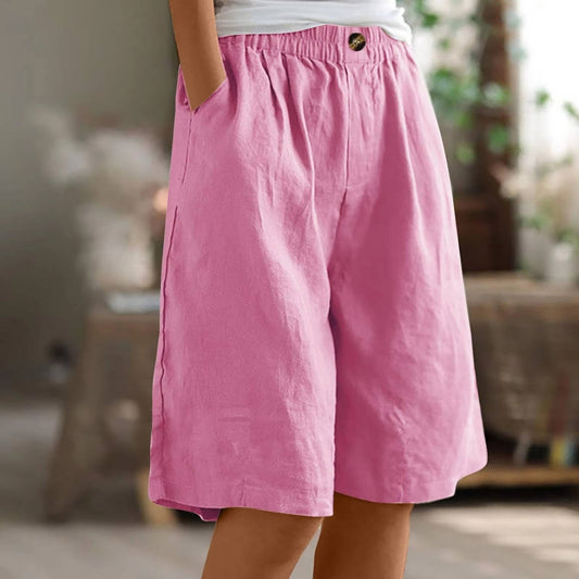 Women's Bermuda Shorts with Linen Cotton Blend and Deep Pockets