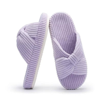 Women's Open Toe Arch Support Slippers with Memory Foam and Bow Detail, Machine Washable