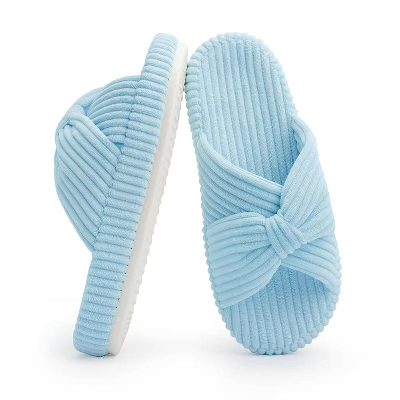 Women's Open Toe Arch Support Slippers with Memory Foam and Bow Detail, Machine Washable