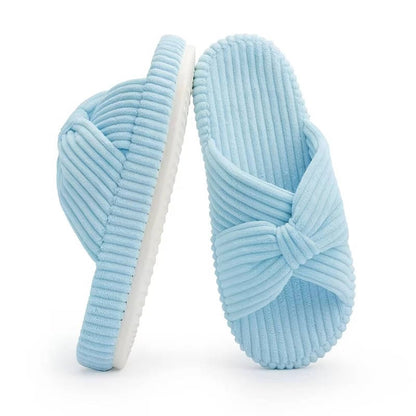 Women's Open Toe Arch Support Slippers with Memory Foam and Bow Detail, Machine Washable