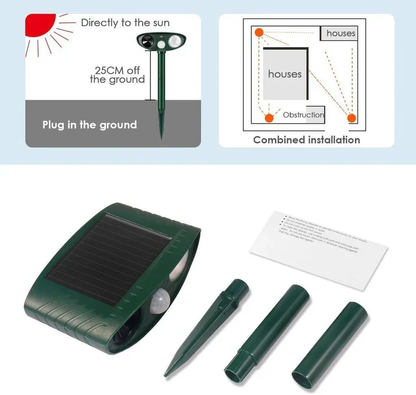 Ultrasonic Chipmunk Repeller with Motion Sensor and LED Flash, Solar Powered