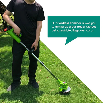 Cordless Grass Trimmer with Dual Blade System and Adjustable Handle, 40 Minute Runtime