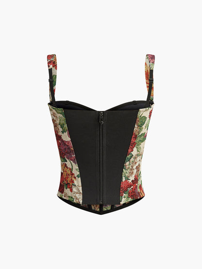 Sleeveless Crop Top with Adjustable Straps and Print Design, Low Cut Neckline
