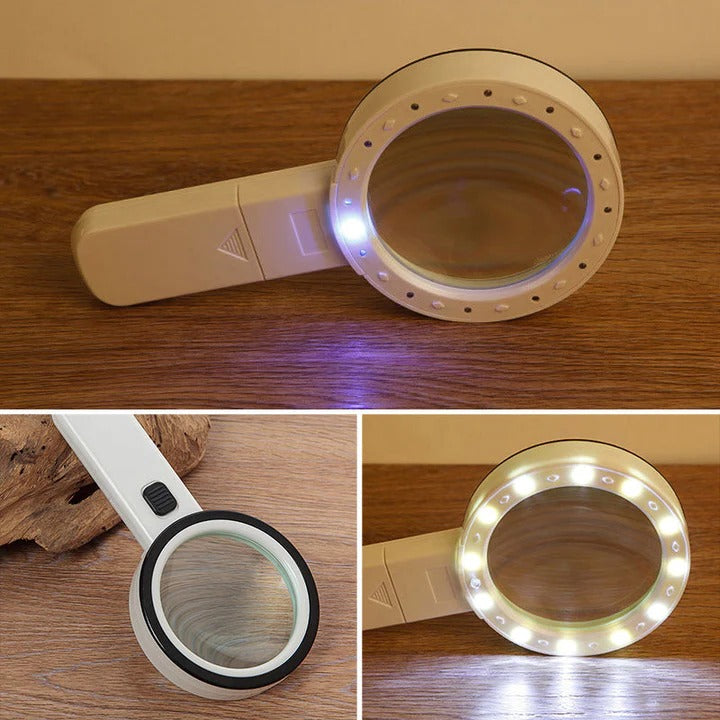 Handheld Magnifier with 30X Magnification and Dual LED Lights