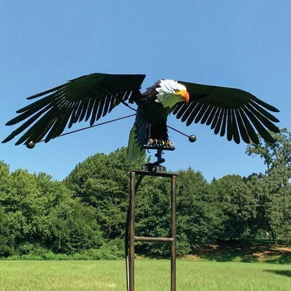 Wind-Powered Metal Garden Sculpture with Flapping Wings and Stake