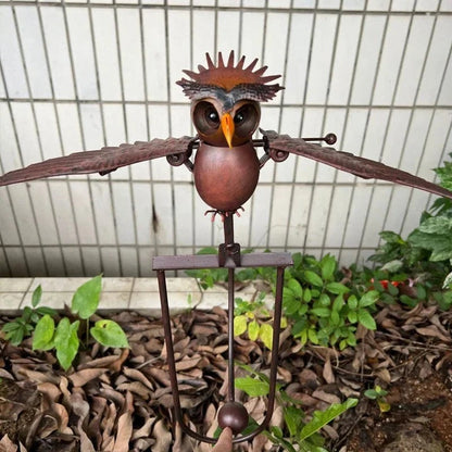 Wind-Powered Metal Garden Sculpture with Flapping Wings and Stake