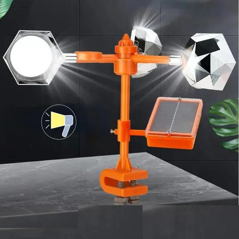 Solar Bird Repeller with Rotating Mirror Panels and Predator Sounds, Telescopic Pole