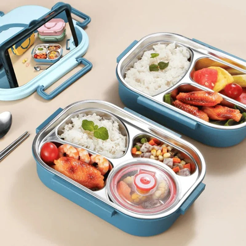 Stainless Steel Bento Box with Snap Lock System and Soup Bowl