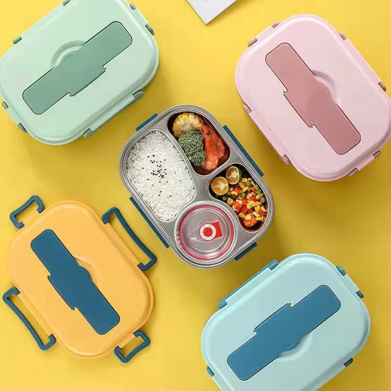 Stainless Steel Bento Box with Snap Lock System and Soup Bowl