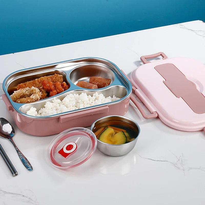 Stainless Steel Bento Box with Snap Lock System and Soup Bowl