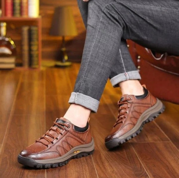 Cowhide Leather Shoes with Three-Arch Structure and Water-Resistant Build