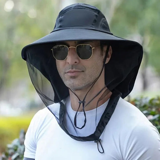 Wide Brim Sun Hat with Detachable Neck Flap and Mesh Ventilation, Adjustable