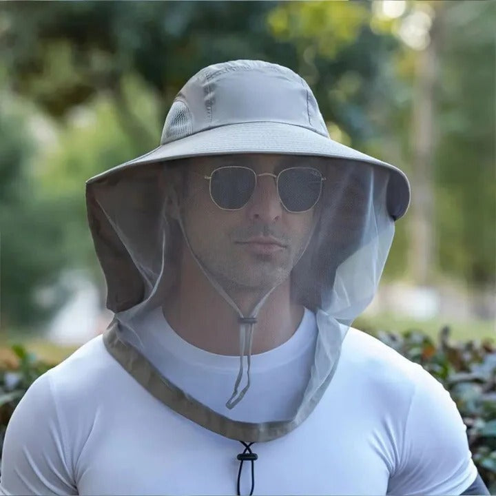 Wide Brim Sun Hat with Detachable Neck Flap and Mesh Ventilation, Adjustable