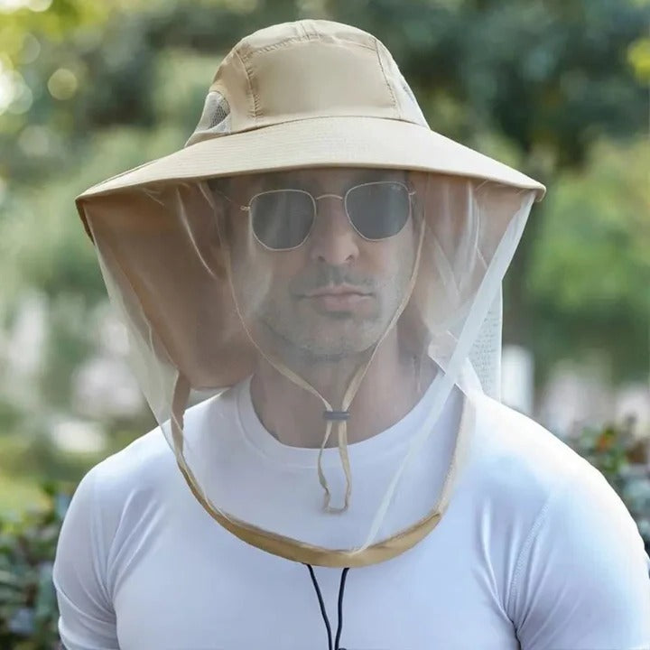Wide Brim Sun Hat with Detachable Neck Flap and Mesh Ventilation, Adjustable