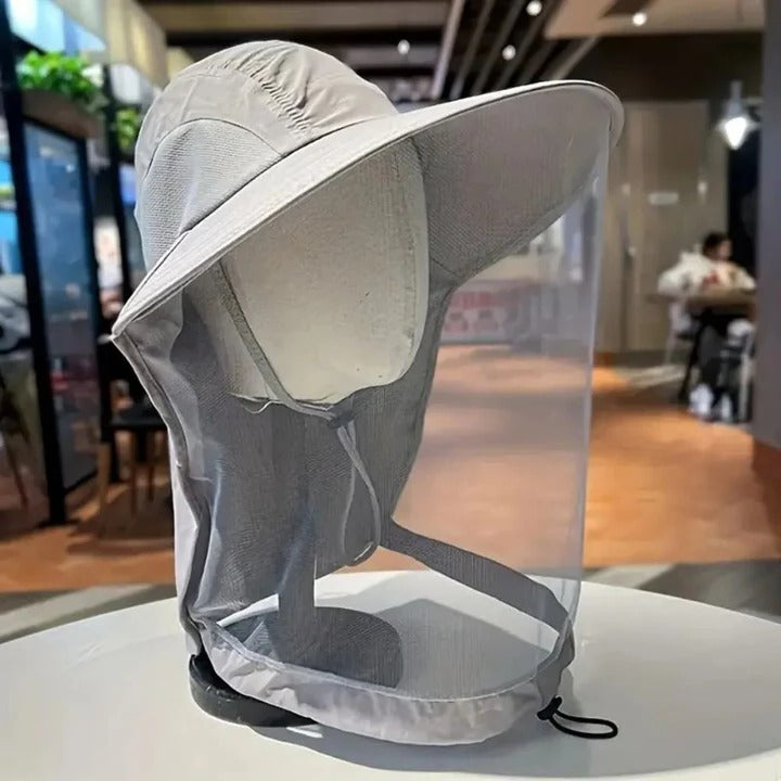 Wide Brim Sun Hat with Detachable Neck Flap and Mesh Ventilation, Adjustable