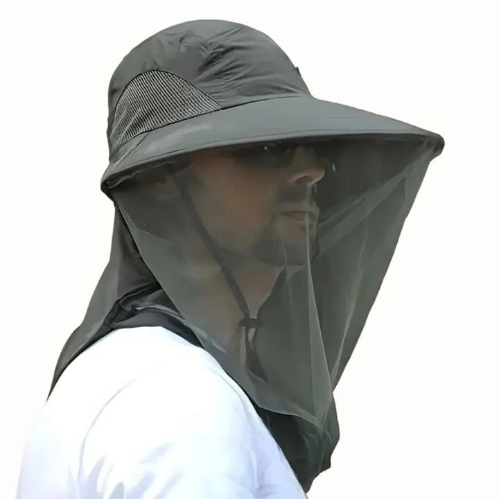 Wide Brim Sun Hat with Detachable Neck Flap and Mesh Ventilation, Adjustable