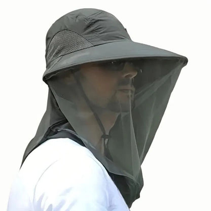 Wide Brim Sun Hat with Detachable Neck Flap and Mesh Ventilation, Adjustable