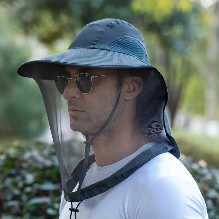 Wide Brim Sun Hat with Detachable Neck Flap and Mesh Ventilation, Adjustable