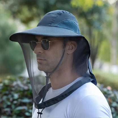 Wide Brim Sun Hat with Detachable Neck Flap and Mesh Ventilation, Adjustable