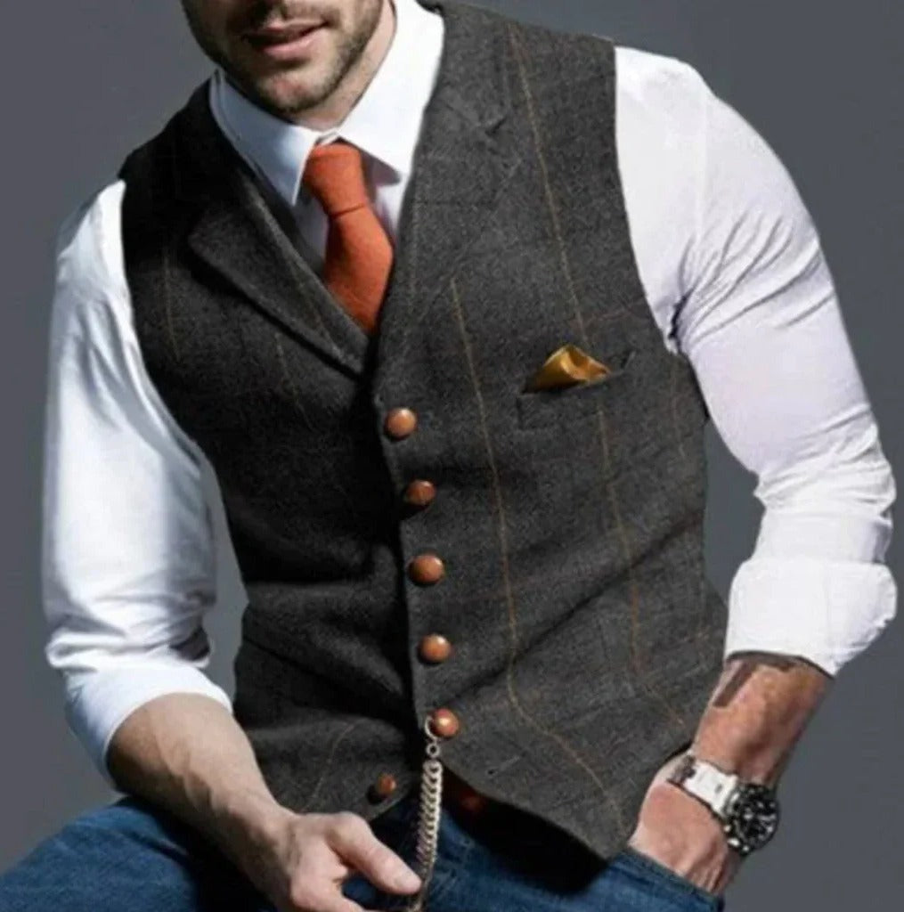 Classic Tailored Six-Button Suit Vest for Formal and Casual Layering