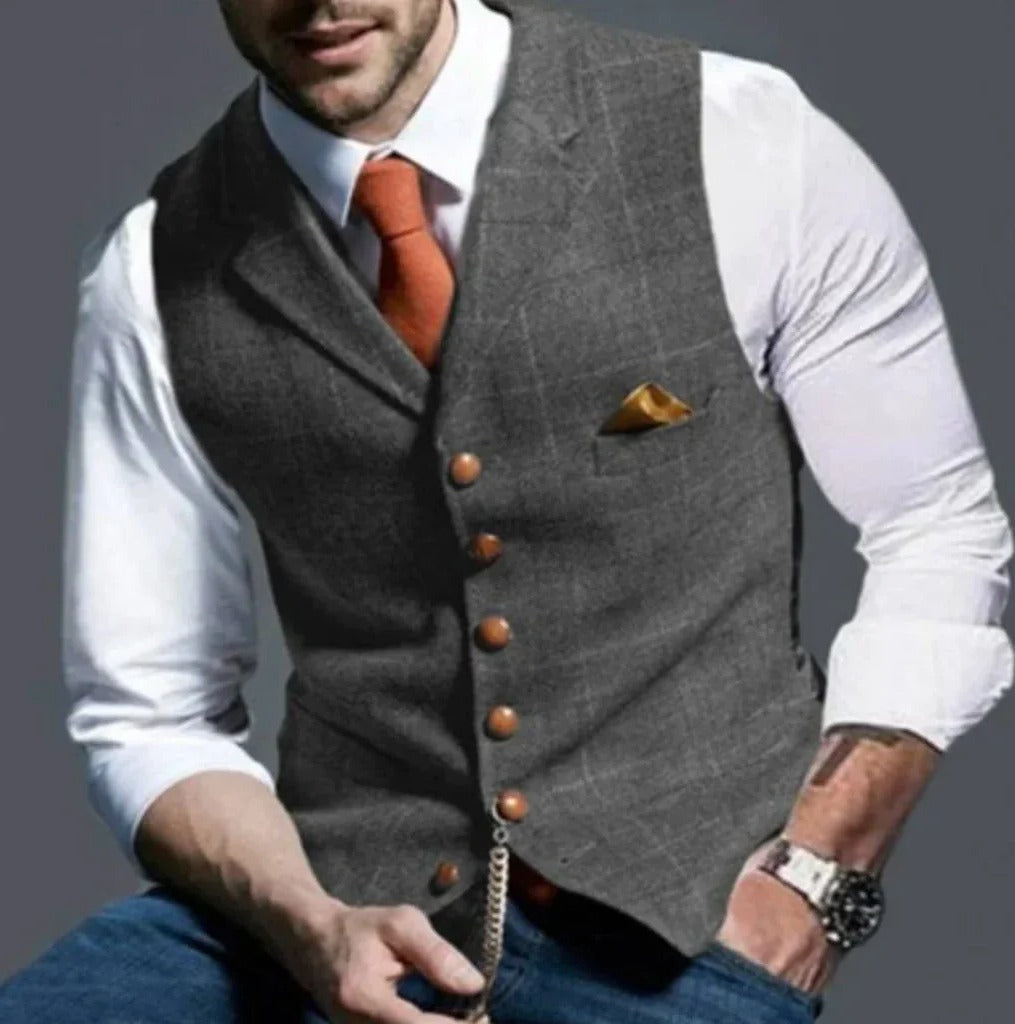 Classic Tailored Six-Button Suit Vest for Formal and Casual Layering