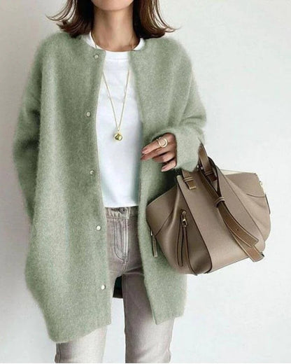 Relaxed Fit Cardigan with Plush Fabric and Open Front Design for Women