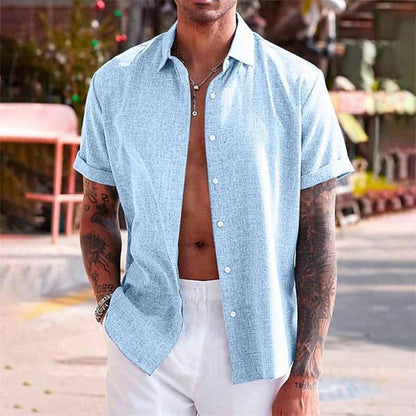 Men's Regular Fit Short Sleeve Linen Summer Shirt