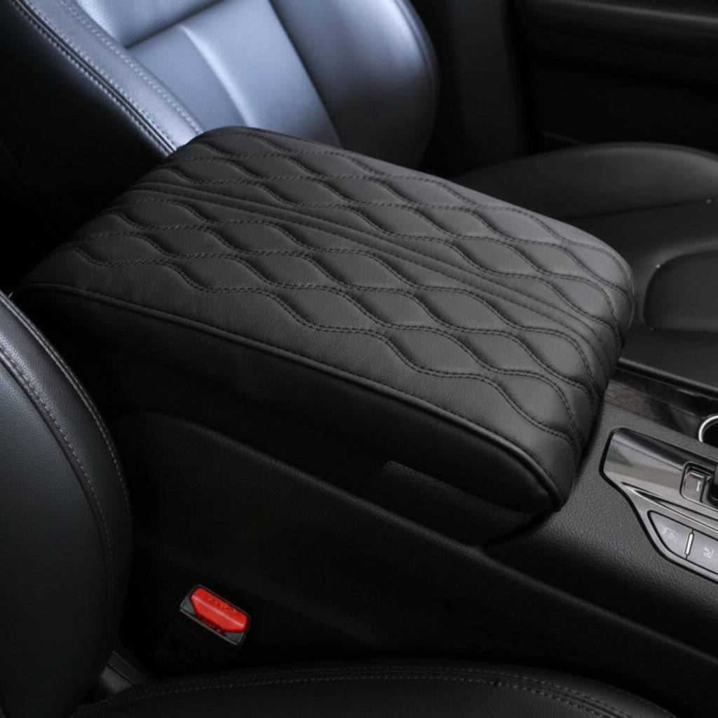 Memory Foam Car Armrest Pad with Microfiber Cover and Elastic Bands