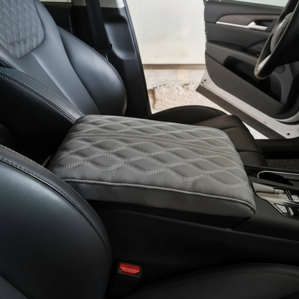 Memory Foam Car Armrest Pad with Microfiber Cover and Elastic Bands