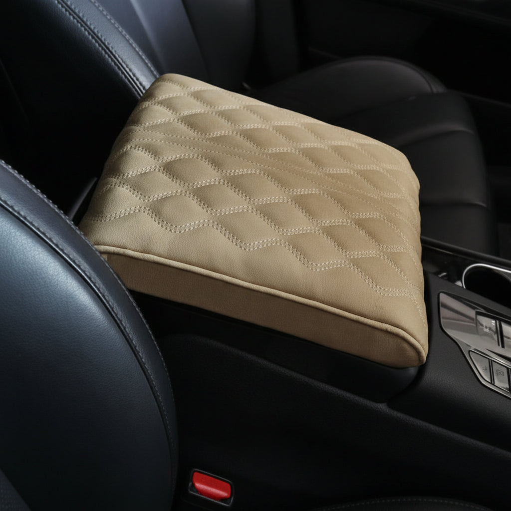 Memory Foam Car Armrest Pad with Microfiber Cover and Elastic Bands