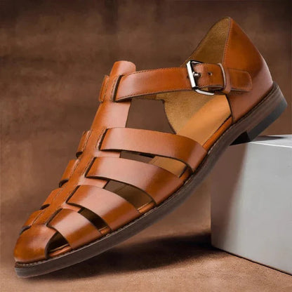 Men's Open Toe Sandals with Adjustable Buckle Straps and Structured Footbed