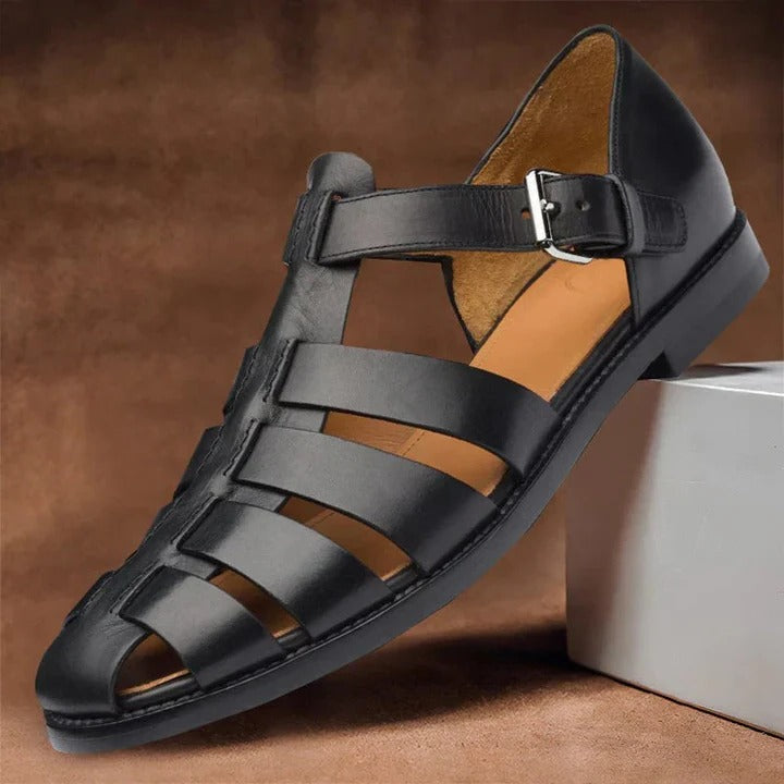 Men's Open Toe Sandals with Adjustable Buckle Straps and Structured Footbed