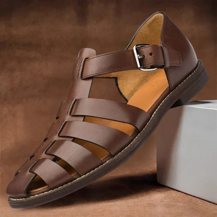 Men's Open Toe Sandals with Adjustable Buckle Straps and Structured Footbed