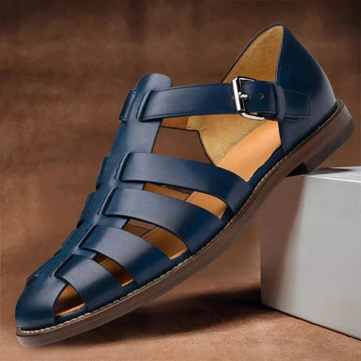 Men's Open Toe Sandals with Adjustable Buckle Straps and Structured Footbed