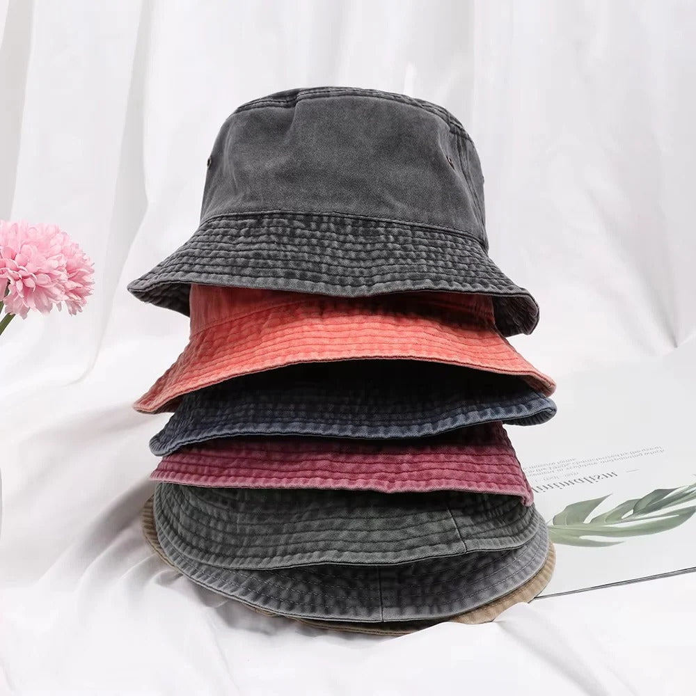 Foldable Cotton Blend Bucket Hat with Full Circle Brim for Sun Protection