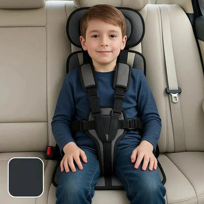 Foldable Child Booster Seat with 5-Point Harness and Padded Cushioning, Machine Washable Cover