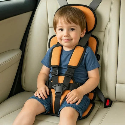 Foldable Child Booster Seat with 5-Point Harness and Padded Cushioning, Machine Washable Cover