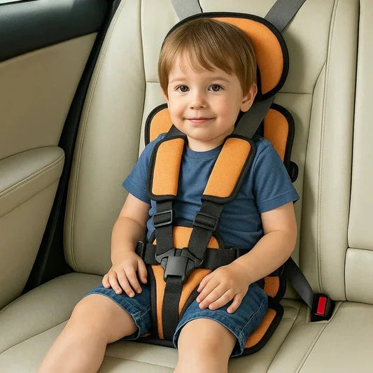 Foldable Child Booster Seat with 5-Point Harness and Padded Cushioning, Machine Washable Cover