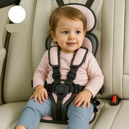 Foldable Child Booster Seat with 5-Point Harness and Padded Cushioning, Machine Washable Cover