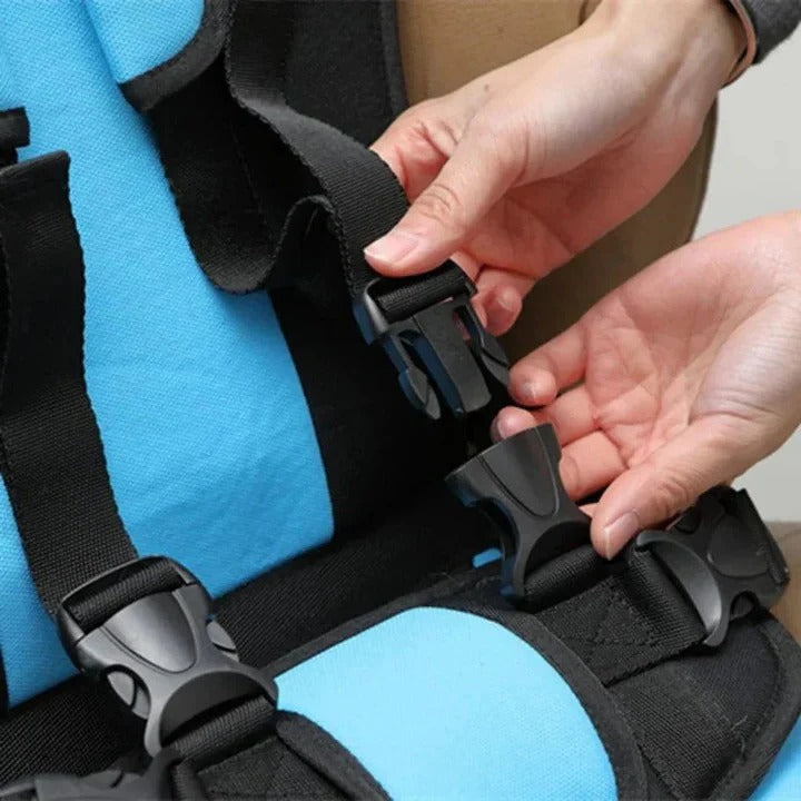 Foldable Child Booster Seat with 5-Point Harness and Padded Cushioning, Machine Washable Cover