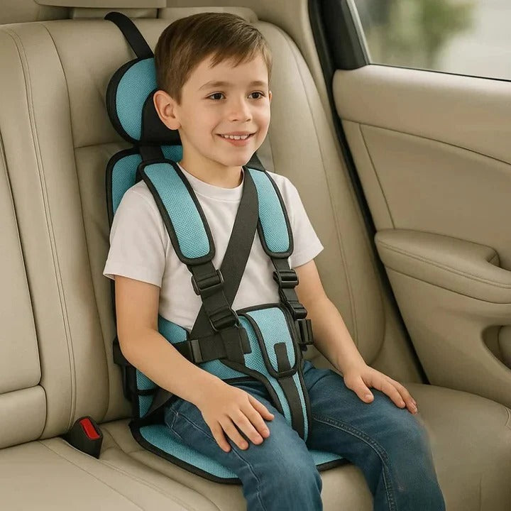 Foldable Child Booster Seat with 5-Point Harness and Padded Cushioning, Machine Washable Cover