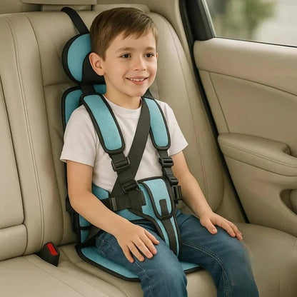 Foldable Child Booster Seat with 5-Point Harness and Padded Cushioning, Machine Washable Cover