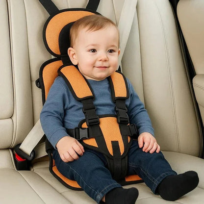 Foldable Child Booster Seat with 5-Point Harness and Padded Cushioning, Machine Washable Cover
