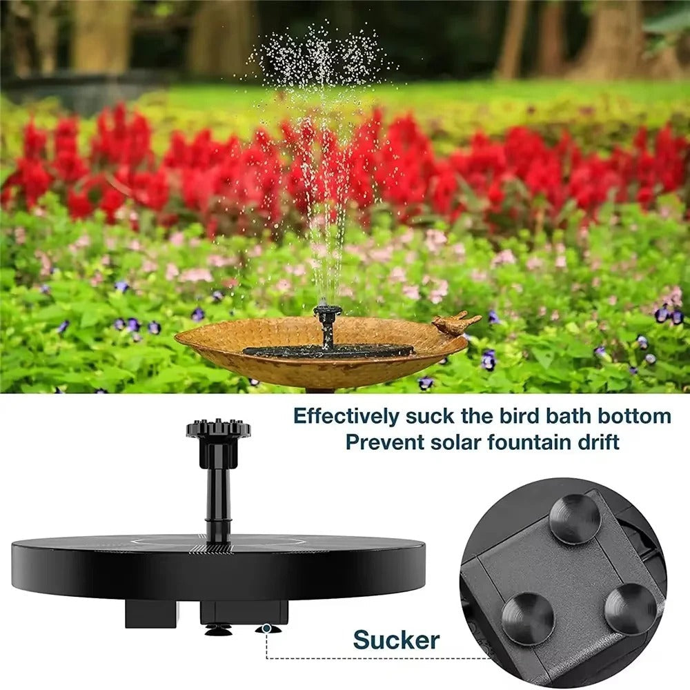Solar Fountain Pump with Six Interchangeable Nozzles and Floating Design for Bird Baths