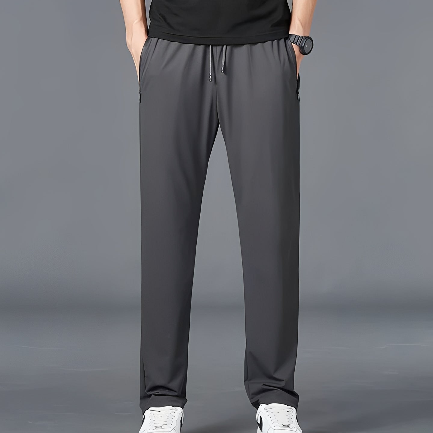 Tapered Athletic Cargo Pants with Elastic Drawstring Waist and Quick-Dry Fabric