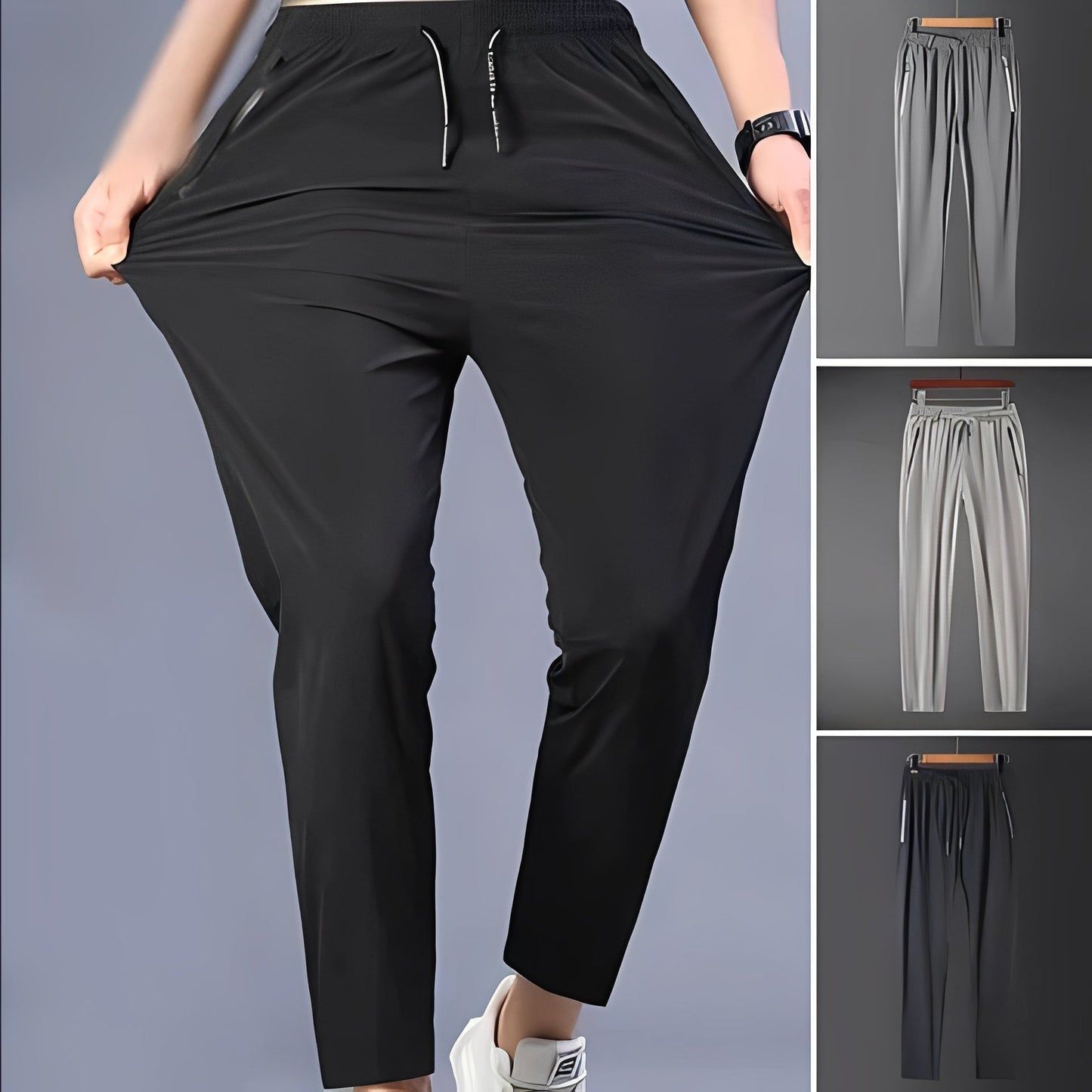 Tapered Athletic Cargo Pants with Elastic Drawstring Waist and Quick-Dry Fabric