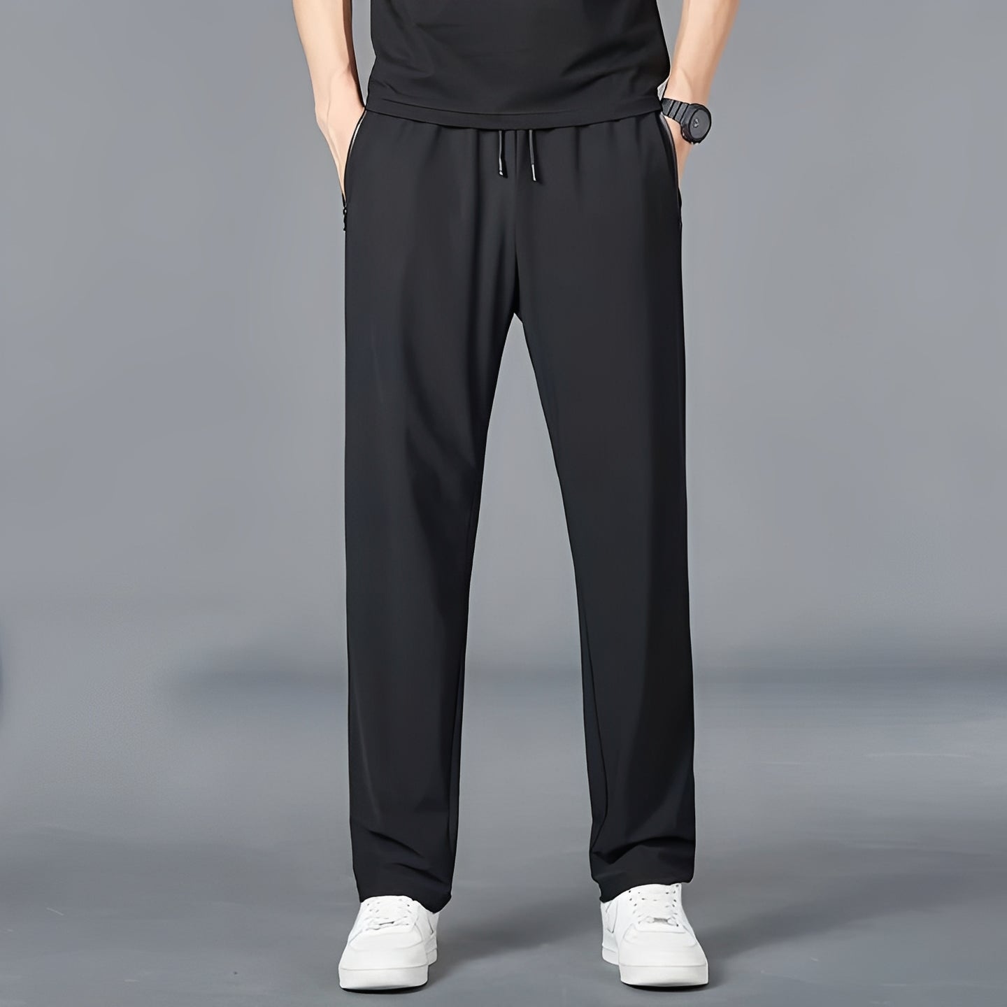 Tapered Athletic Cargo Pants with Elastic Drawstring Waist and Quick-Dry Fabric