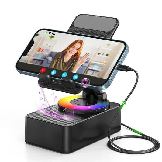 Foldable Phone Stand Speaker with 1500mAh Power Bank and Color LED Lights