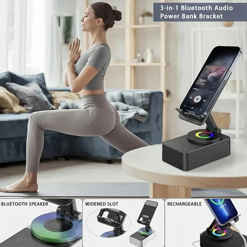 Foldable Phone Stand Speaker with 1500mAh Power Bank and Color LED Lights
