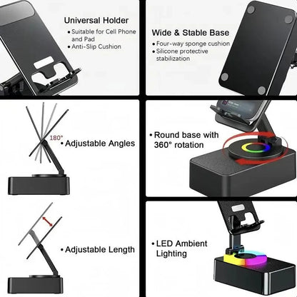 Foldable Phone Stand Speaker with 1500mAh Power Bank and Color LED Lights